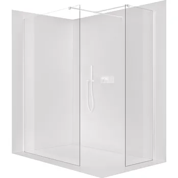 Cerano Sprchová zástěna Walk-in Onyx T L/P, 8 mm, hranatá vzpěra, bílá matná, transparentní sklo, 140x140 cm, CER-8050BD3221