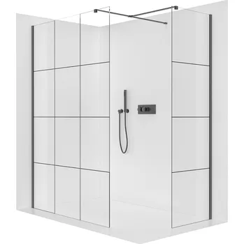 Cerano Sprchová zástěna Walk-in Onyx T L/P, 8 mm, hranatá vzpěra, černá matná, industriální sklo, 100x90 cm, CER-8050BD3118