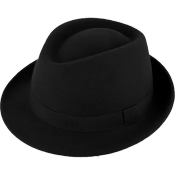 Klobouk Fiebig - Headwear since 1903 Klasický trilby klobouk vlněný s malou krempou - černý s černou stuhou Velikost: 57 cm (M)