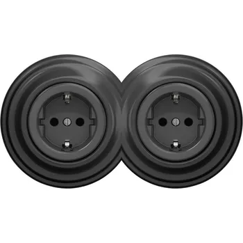 Elektrická zásuvka Kliklap - Dvojitá retro zásuvka domovní s rámečkem SCHUKO 230V antracit