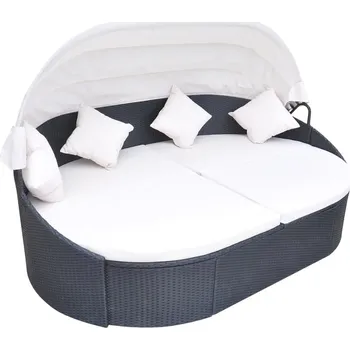 Zahradní lehátko Zahradní postel s baldachýnem polyratan černá