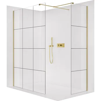 Cerano Sprchová zástěna Walk-in Onyx T L/P, 8 mm, hranatá vzpěra, zlatá kartáčovaná, industriální sklo, 150x130 cm, CER-8050BD3790