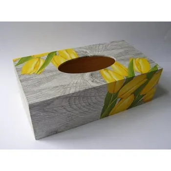 Krabice na papírové kapesníky - Žluté tulipány na dřevě