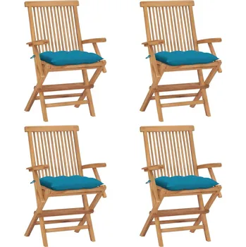 Zahradní židle se světle modrými poduškami 4 ks masivní teak
