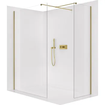 Cerano Sprchová zástěna Walk-in Onyx T L/P, 8 mm, hranatá vzpěra, zlatá kartáčovaná, transparentní sklo, 140x90 cm, CER-8050BD3574