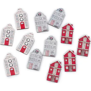 Vánoční dekorace Dřevěné mini domečky 12 ks mix