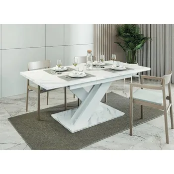 Jídelní stůl Rozkládací jídelní stůl PEPAX - bílý mramor / bílý