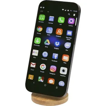 Alcor skládací magnetický stojánek na telefon z recyklovaného plastu s bambusovými detaily - Černá