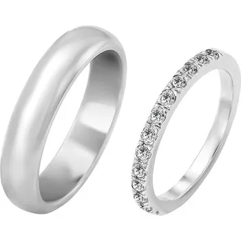 Šperk Platinový diamantový eternity prsten a pánský půlkulatý snubní prsten Lowum