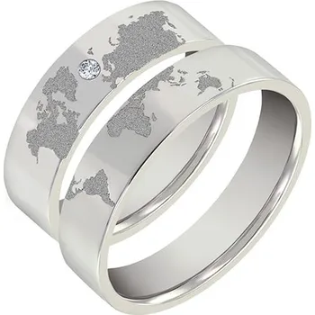 Šperk Snubní prsteny z platiny s gravírem zeměkoule a diamantem Zeoni