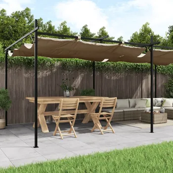 Zahradní stan Pergola se zatahovací střechou taupe 589 x 292 x 230 cm