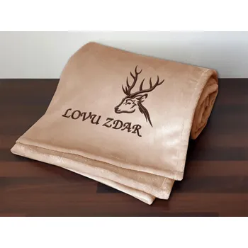 deka Deka pro myslivce 150x200 Hlava jelena + Lovu zdar čokoládová