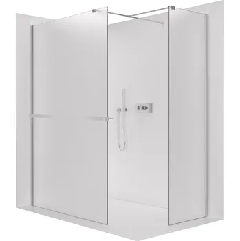 Cerano Sprchová zástěna Walk-in Onyx T L/P, 8 mm, hranatá vzpěra + polička/držák na ručníky, chrom, mléčné sklo, 140x60 cm, CER-8050BD4351