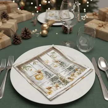 Papírový ubrousek Vánoční dekorativní papírový ubrousek OZDOBY V OKNĚ 33x33 cm balení 20 ks Balení: 20 ubrousků