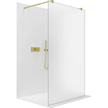 Cerano Sprchová zástěna Walk-in Onyx Duo L/P, 8 mm, kulatá vzpěra, zlatá kartáčovaná, mléčné sklo, 50x200 cm, CER-8050BD2212