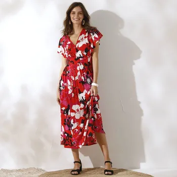 Dámské šaty Šaty s překřížením a potiskem červená/růžová 44