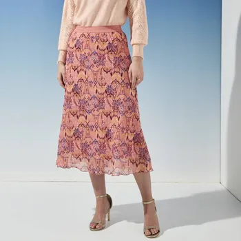 Dámská móda Midi sukně s pružným pasem a potiskem růžová 34/36