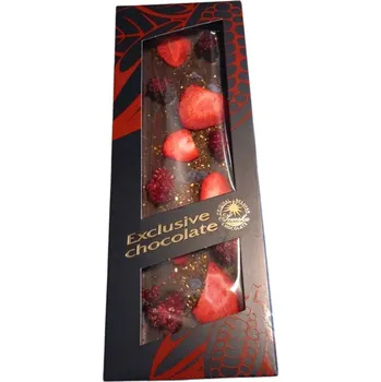 Čokoláda Hořká čokoláda formovaná s ostružinami, jahodami, fialkami a zlatými krystalky [T-Severka, 120 g]
