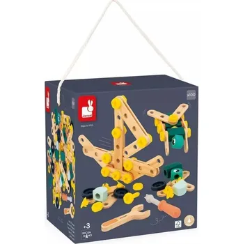 Hračka JANOD BricoKids - Dřevěná montážní stavebnice s nářadím - 100 ks