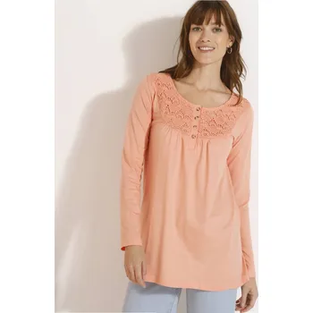 Dámské tričko Tunika s macramé a dlouhými rukávy broskvová 38/40