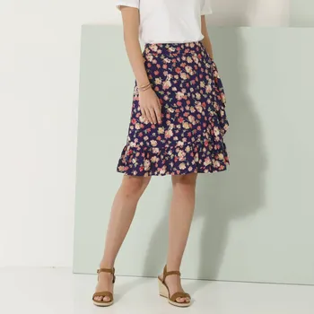 Dámská sukně Rozšířená volánová sukně s potiskem květin indigo/korálová 50