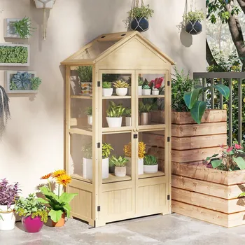 Skleník Skleník se střešními okny 100 x 56,5 x 178 cm | přírodní dřevo