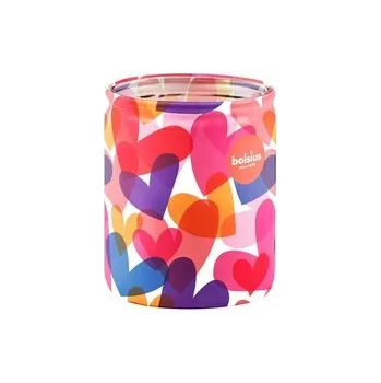 Svíčka Bolsius Sklo Barevná srdíčka, Levandule, vonná svíčka 68x80mm
