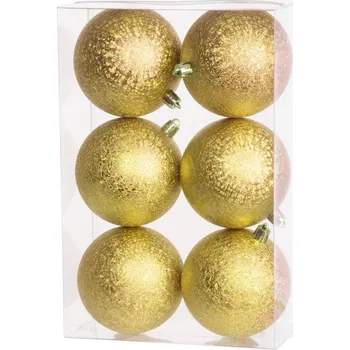 Koule MagicHome Vánoce, 6 ks, zlaté, na vánoční stromeček, 8 cm