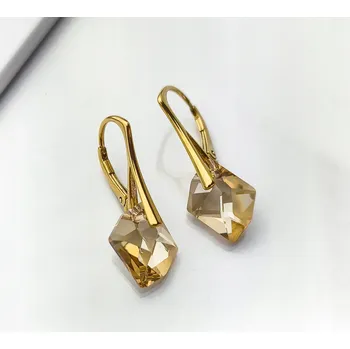 Náušnice Postříbřené pozlacené náušnice s křišťálem Golden Shadow ryzost 925