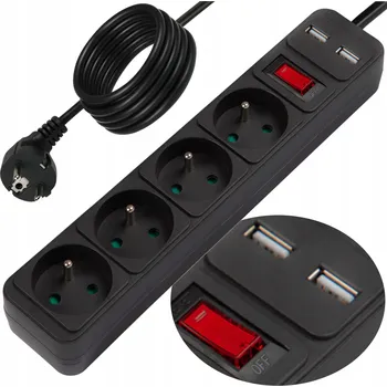 Napájecí kabel Prodlužovací Kabel přívod s lištou Blow 5 m, 4 ks, černý