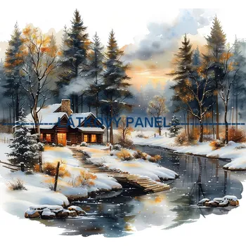 Panel bavlna - Zimní krajinka - ZIM 202 Velikost: 15x15cm