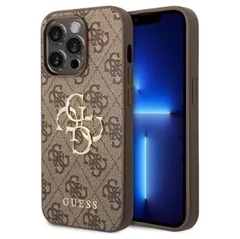 Pouzdro na mobilní telefon Guess PU 4G Metal Logo Zadní Kryt pro iPhone 15 Pro Brown