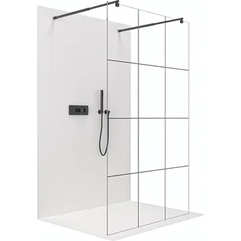 Cerano Sprchová zástěna Walk-in Onyx Duo L/P, 8 mm, kulatá vzpěra, černá matná, industriální sklo, 90x200 cm, CER-8050BD2156
