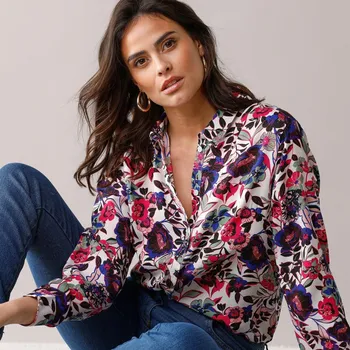 Dámská košile Košile na knoflíčky s potiskem květin, recyklovaný polyester režná/růžová 38