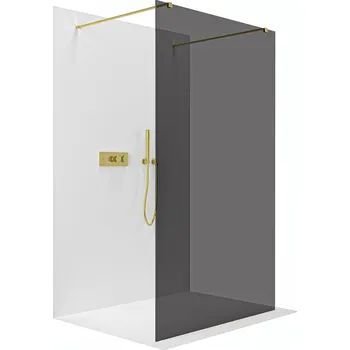 Cerano Sprchová zástěna Walk-in Onyx Duo L/P, 8 mm, hranatá vzpěra, zlatá kartáčovaná, grafitové sklo, 110x200 cm, CER-8050BD1774