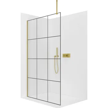 Cerano Sprchová zástěna Walk-in Onyx Top Round L/P, 8 mm, kulatá vzpěra, zlatá kartáčovaná, industriální sklo, 110x200 cm, CER-8050BD1503