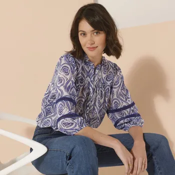 Dámská halenka Halenka na knoflíčky s potiskem indigo/modrá 44