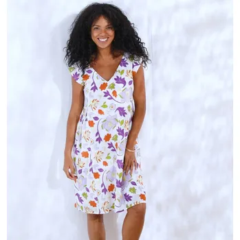 Dámské šaty Krátké kreponové šaty s potiskem rostlin režná/vícebarevná 48