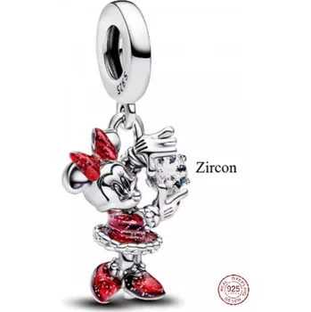 Přívěsek Charm Sterlingové stříbro 925 Disney Minnie Mouse se zirkonem a mašlí, přívěsek na náramek film