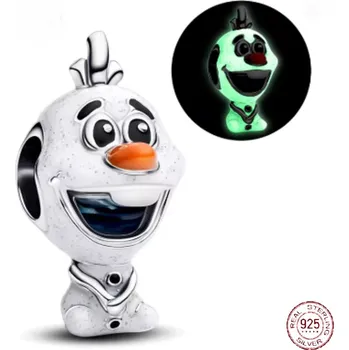 Přívěsek Charm Sterlingové stříbro 925 Disney, Ledové království Olaf - veselý sněhulák, svítí ve tmě, korálek na náramek film