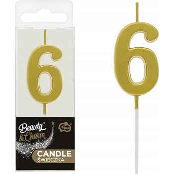 Dortová svíčka Dekorativní NAROZENINOVÉ SVÍČKY Barevné Zápichy Číslice "6" Metalická ZLATÁ