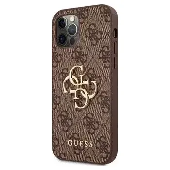 Pouzdro na mobilní telefon Guess PU 4G Metal Logo Zadní Kryt pro iPhone 12/12 Pro Brown