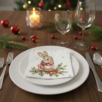 Papírový ubrousek JET PAPIER vánoční dekorativní papírový ubrousek ZAJÍČEK 33x33 cm balení 20 ks