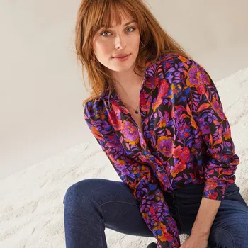 Dámská košile Košile na knoflíčky s potiskem květin, recyklovaný polyester černá/fialová 38