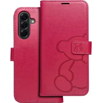 Pouzdro na mobilní telefon MEZZO Book flip pouzdro Samsung A26 5G - teddy bear magenta (Flipové pouzdro MEZZO Book pro Samsung Galaxy A26 5G - teddy bear magenta s lisovaným vzorem, poutkem a magnetickým zavíráním)