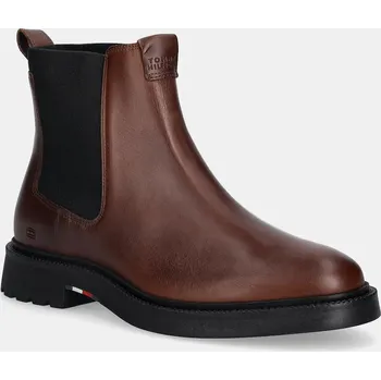 Dámská zimní obuv Kožené kotníkové boty Tommy Hilfiger HILFIGER COMFORT LWT LTH CHELSEA FM0FM05591 hnědá 88X, EUR 40