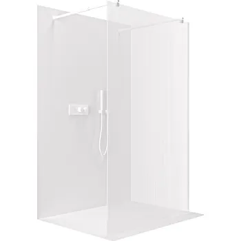 Cerano Sprchová zástěna Walk-in Onyx Duo L/P, 8 mm, kulatá vzpěra, bílá matná, rýhované sklo, 100x200 cm, CER-8050BD2229