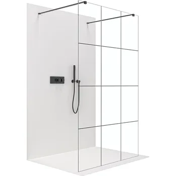 Cerano Sprchová zástěna Walk-in Onyx Duo L/P, 8 mm, hranatá vzpěra, černá matná, industriální sklo, 90x200 cm, CER-8050BD1820