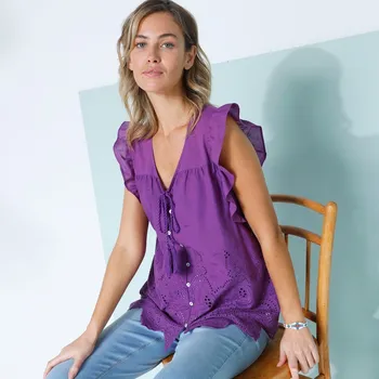Dámská halenka Madeirová halenka s výstřihem do V a bez rukávů fialová 44