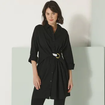 Dámské tričko Tunika na knoflíčky s páskem na stažení černá 36